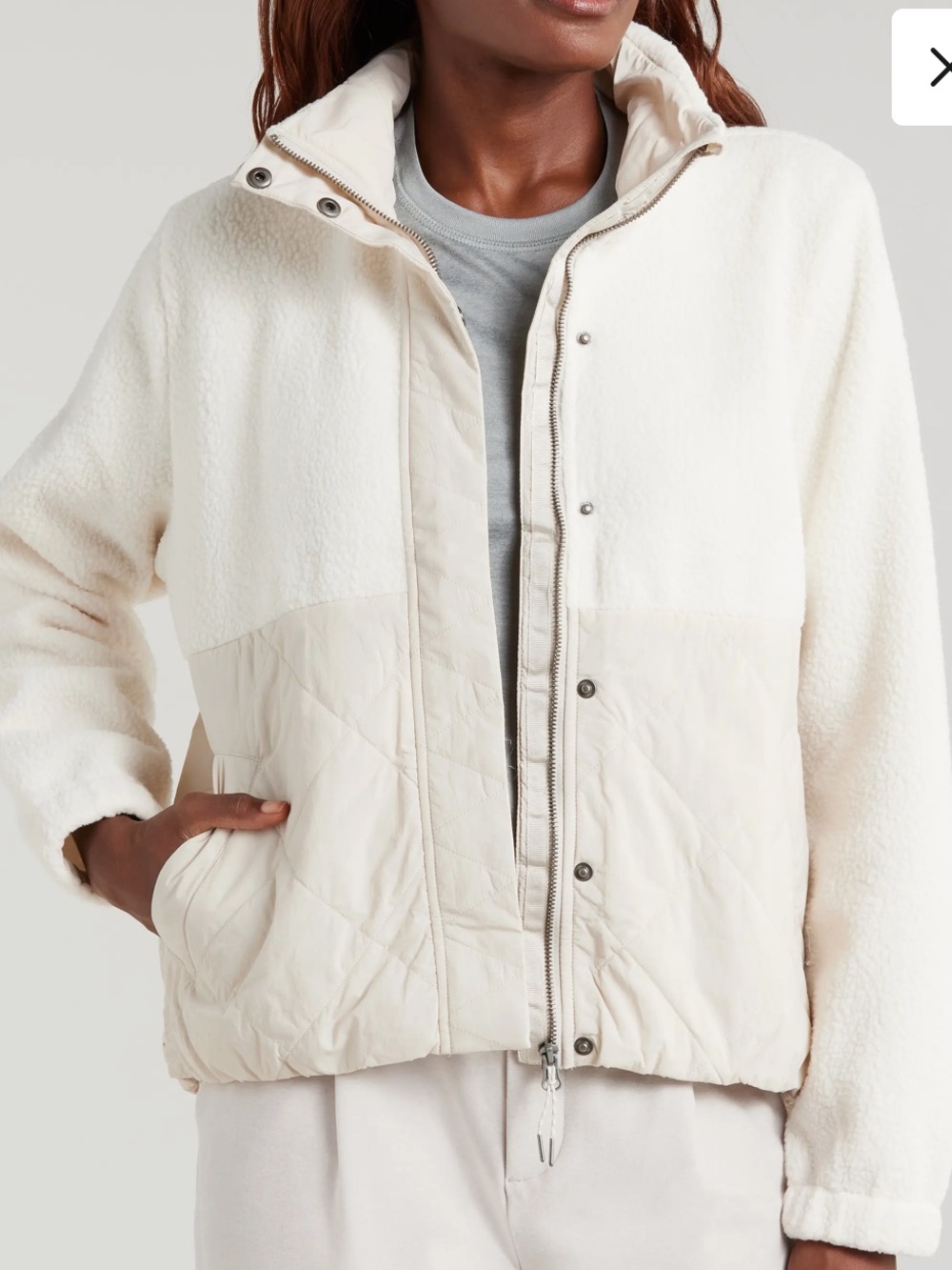 Vuori Women's highland fleece jacket: Cream Quilted & Sherpa Jacket xs
